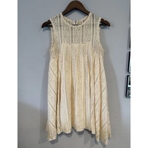 Free People Ivory Sleeveless Lined Floral Lace Baby Doll Tent Dress Size XS‎